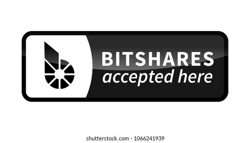 Bitshares accepted here, black glossy badge isolated on white