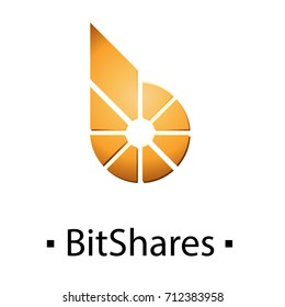 BitShares cryptocurrency golden icon. Vector illustration isolated on white background.