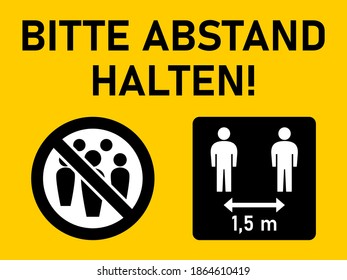 Bitte Abstand Halten 1,5 m ("Please Keep Your Distance 1,5 Meters" in German) Instruction Icon against the Spread of the Novel Coronavirus Covid-19. Vector Image.