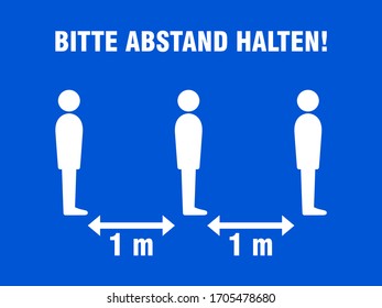 Bitte Abstand Halten ("Please Keep Distance" in German) Social Distancing in Queue 1 Meter Instruction Icon against the Spread of the Novel Coronavirus Covid-19. Vector Image.