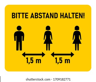Bitte Abstand Halten ("Please Keep Distance" in German) Social Distancing 1,5 Meters Instruction Icon against the Spread of the Novel Coronavirus Covid-19. Vector Image.
