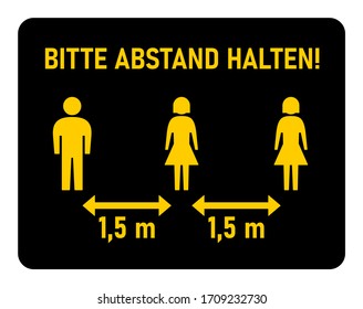 Bitte Abstand Halten ("Please Keep Distance" in German) Social Distancing 1,5 Meters Instruction Icon against the Spread of the Novel Coronavirus Covid-19. Vector Image.