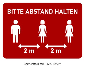 Bitte Abstand Halten ("Please Keep Your Distance" in German) 2 Meters Instruction Sign. Vector Image.