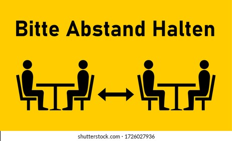 Bitte Abstand Halten ("Please Keep Your Distance" in German) Social Distancing Keep a Safe Distance between the Tables in Cafe or Restaurant Icon. Vector Image.