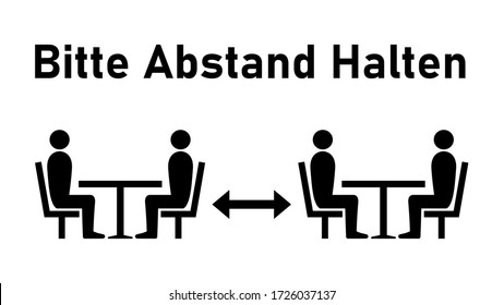 Bitte Abstand Halten ("Please Keep Your Distance" in German) Social Distancing Keep a Safe Distance between the Tables in Cafe or Restaurant Icon. Vector Image.