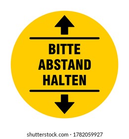 Bitte Abstand Halten ("Please Keep Your Distance" in German) Round Social Distancing Badge or Floor Marking Sticker Icon For Queue Line. Vector Image.