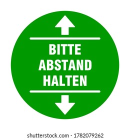 Bitte Abstand Halten ("Please Keep Your Distance" in German) Round Social Distancing Badge or Floor Marking Sticker Icon For Queue Line. Vector Image.