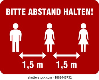 Bitte Abstand halten ("Please Keep Your Distance" in German) 1,5 m or 1,5 Meters Horizontal Social Distancing Instruction Icon with an Aspect Ratio of 4:3 and Rounded Corners. Vector Image.