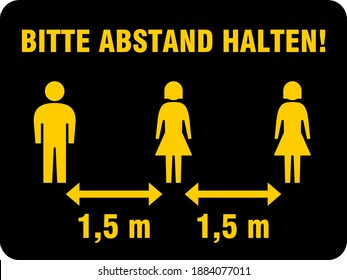 Bitte Abstand halten ("Please Keep Your Distance" in German) 1,5 m or 1,5 Meters Horizontal Social Distancing Instruction Icon with an Aspect Ratio of 4:3 and Rounded Corners. Vector Image.