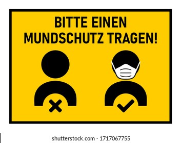 Bitte Einen Mundschutz Tragen ("Please Wear a Face Mask" in German) Instruction Icon with Frame against the Spread of the Novel Coronavirus Covid-19. Vector Image.