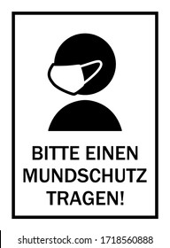 Icono de instrucción Bitte einen Mundschutz tragen ("Por favor, use una máscara de cara"). Imagen vectorial.