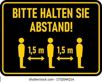 Bitte Halten Sie Abstand ("Please Keep Your Distance" in German) 1,5 m or 1,5 Metres Horizontal Rectangular Instruction Sign with an Aspect Ratio of 4:3 and Rounded Corners. Vector Image.