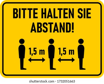 Bitte Halten Sie Abstand ("Please Keep Your Distance" in German) 1,5 m or 1,5 Metres Horizontal Rectangular Instruction Sign with an Aspect Ratio of 4:3 and Rounded Corners. Vector Image.