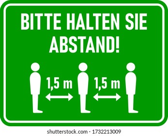 Bitte Halten Sie Abstand ("Please Keep Your Distance" in German) 1,5 m or 1,5 Metres Horizontal Rectangular Instruction Sign with an Aspect Ratio of 4:3 and Rounded Corners. Vector Image.