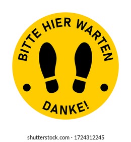 Hier können Sie sich über unser Kontaktformular informieren ("Bitte warten Sie hier" auf Deutsch) Bleiben Sie in der sozialen Distanz schwarz und gelb. Vector 