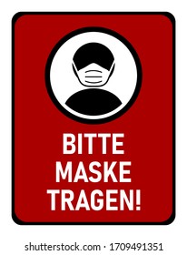 Bitte Maske Tragen ("Please Wear A Face Mask" in German) Instruction Icon against the Spread of the Novel Coronavirus Covid-19. Vector Image.