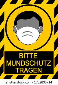 BITTE MUNDSCHUTZ TRAGEN  in German “Please Wear a Face Mask “ notice icon.