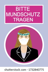 BITTE MUNDSCHUTZ TRAGEN  in German “Please Wear a Face Mask “ notice icon.