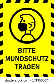 Signo de instrucción Bitte Mundschutz Tragen ("Por favor, use una máscara de cara" en alemán). Imagen vectorial.