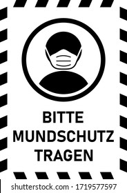 Signo de instrucción Bitte Mundschutz Tragen ("Por favor, use una máscara de cara" en alemán). Imagen vectorial.