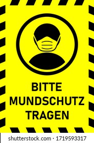 Bitte Mundschutz Tragen ("Please Wear a Face Mask" in German) Instruction Sign. Vector Image.