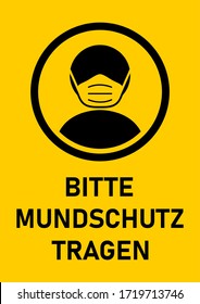 Signo de instrucción Bitte Mundschutz Tragen ("Por favor, use una máscara de cara" en alemán). Imagen vectorial.