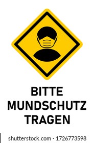 Signo de instrucción Bitte Mundschutz Tragen ("Por favor use una máscara facial" en alemán). Imagen vectorial.