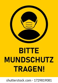 Icono de instrucción Bitte Mundschutz Tragen ("Por favor use una máscara facial" en alemán) con una relación de aspecto de 3:4. Imagen vectorial.