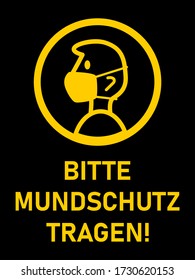 Bitte Mundschutz Tragen ("Please Wear a Face Mask" in German) Instruction Icon with an Aspect Ratio of 3:4. Vector Image.