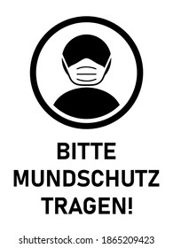 Icono de instrucción vertical Bitte Mundschutz Tragen ("Por favor use una máscara facial" en alemán) con una relación de aspecto de 3:4. Imagen vectorial.