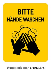 Bitte Hände Waschen ("Por favor laven sus manos" en alemán) Icono de instrucción contra la propagación del nuevo Coronavirus Covid-19. Imagen vectorial.