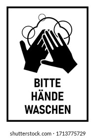 Bitte Hände Waschen ("Please Wash Your Hands" in German) Instruction Icon against the Spread of the Novel Coronavirus Covid-19. Vector Image.