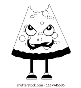 Bitten anger slice of pizza emote. Fast food. Vector illustration design