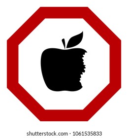 Bitten apple black on white background, red sign, for design, vector