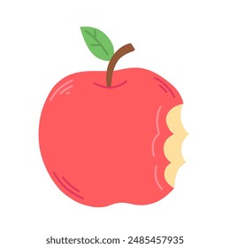 Bitten apple in cartoon flat style isolated on white background. Vector illustration.