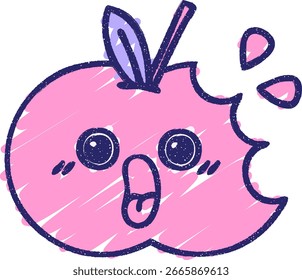 Dibujo de tiza de manzana mordida en color neón brillante