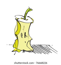 Bitten Apple Core icon, freehand drawing, loose calligraphic style