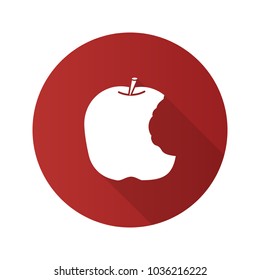 Bitten apple flat design long shadow glyph icon. Healthy teeth. Vector silhouette illustration