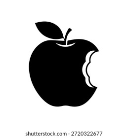 Bitten Apple Fruit Silhouette Icon, Healthy Eating and Fresh Food Snack Concept