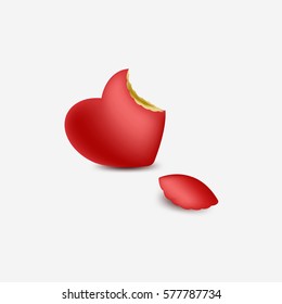 Bitten apple heart. Vector illustration with deep sense. Love concept. Perfect for posters and postcards.