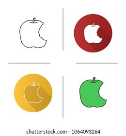 Bitten apple icon. Healthy teeth. Flat design, linear and color styles. Isolated vector illustrations