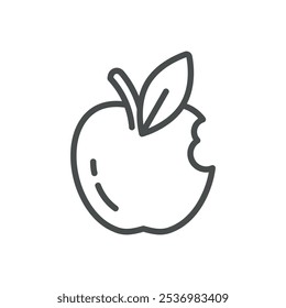 Ícone de Apple mordido. Ilustração de Linha Simples de uma Maçã Mordida, Representando Fruta Fresca e Opções Alimentares Saudáveis.