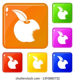Bitten apple icons set collection vector 6 color isolated on white background