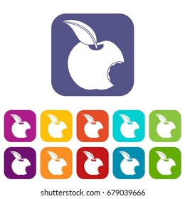 Bitten apple icons set vector illustration in flat style In colors red, blue, green and other