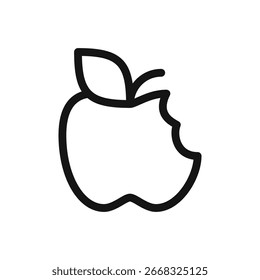 Icono de línea de manzana mordida, símbolo de Vector de núcleo de manzana con trazo editable