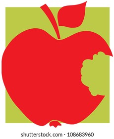 Bitten Apple Red Silhouette With Green Background .Vector Illustration