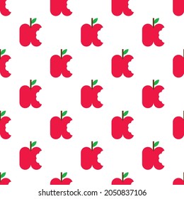 Bitten Apple Seamless Pattern. Fruits Background Vector Illustration. Red and white Wallpaper. Apple Bites Cartoon Flat Design Simple. Decorative Pattern for Wrapping paper, Textile. Juicy and Fresh