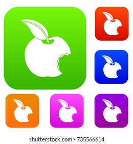 Bitten apple set icon color in flat style isolated on white. Collection sings vector illustration
