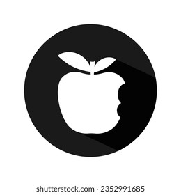 Bitten apple silhouette icon with shadow