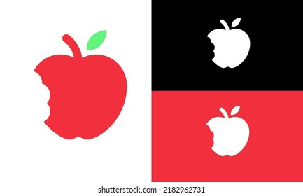 bitten apple vector icon with color and black and white eps 8